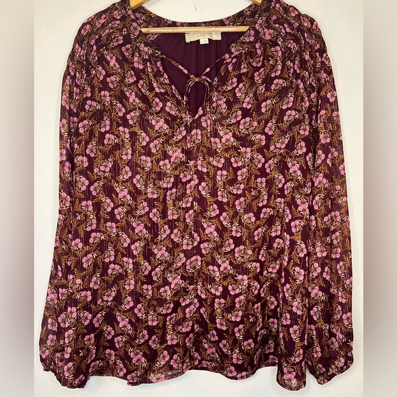 LOFT Tops - LOFT Women's Shimmer Stripe Floral Print Cottage Whimsygoth Peasant Top Sz XL